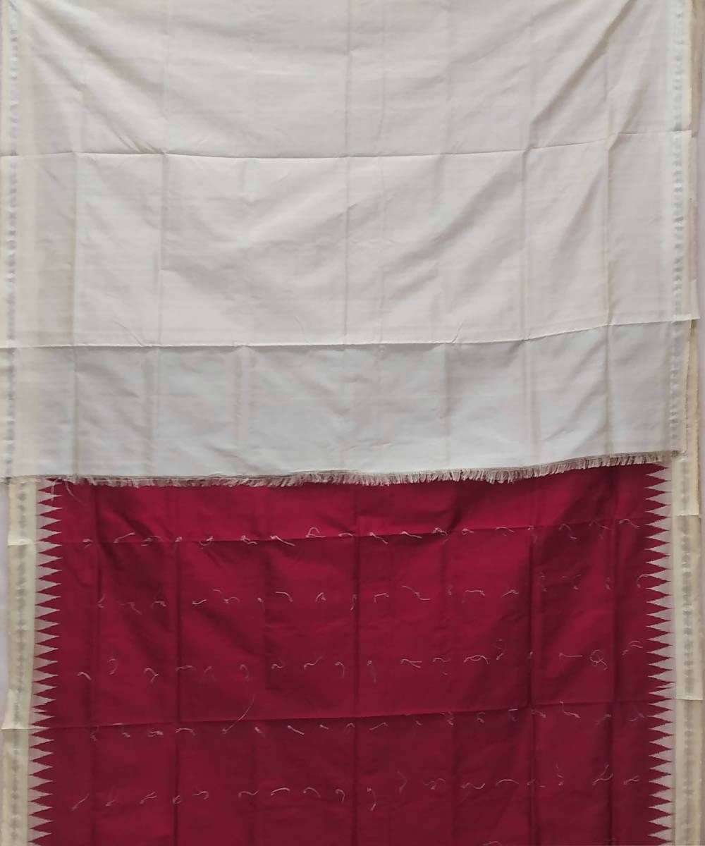 Maroon off white handwoven bomkai silk saree