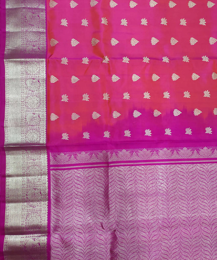 Pink purple butta handwoven cotton silk venkatagiri saree