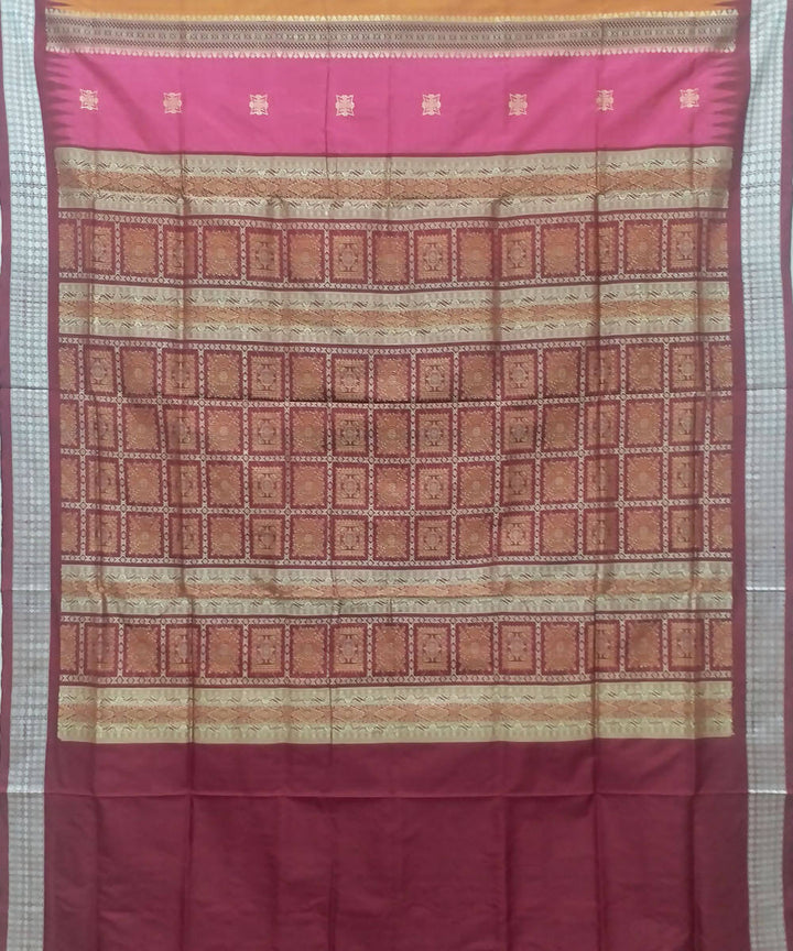 Mustard pink handwoven bomkai silk saree