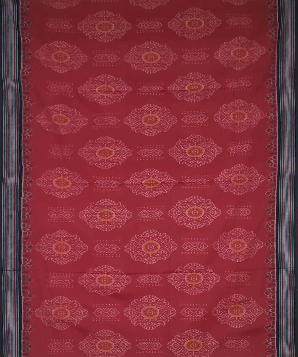 Chestnut red black handwoven cotton ikat nuapatna saree