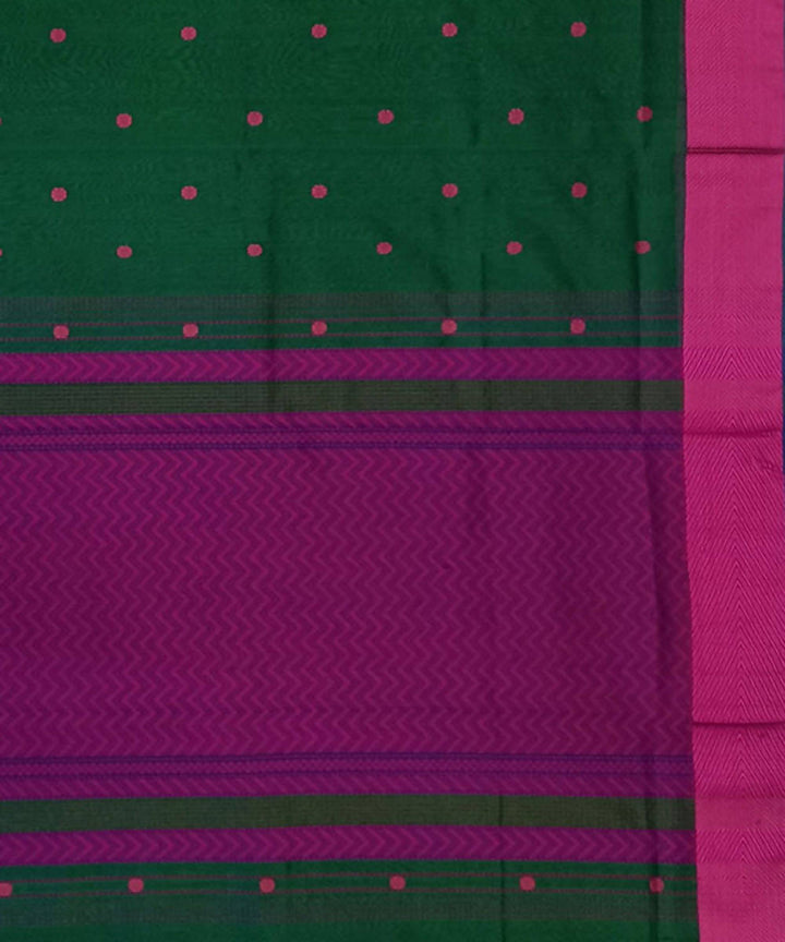 Maheshwari Dark Green Pink Handloom Cotton Silk Saree