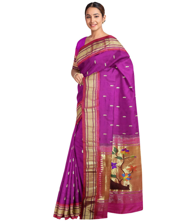 Handwoven purple magenta silk paithani saree