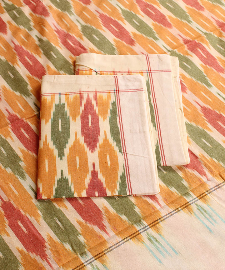 Pale orange cotton handwoven pochampally ikat bedsheet