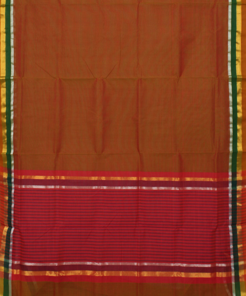 Handwoven Madhavaram Rust Brown Cotton Saree