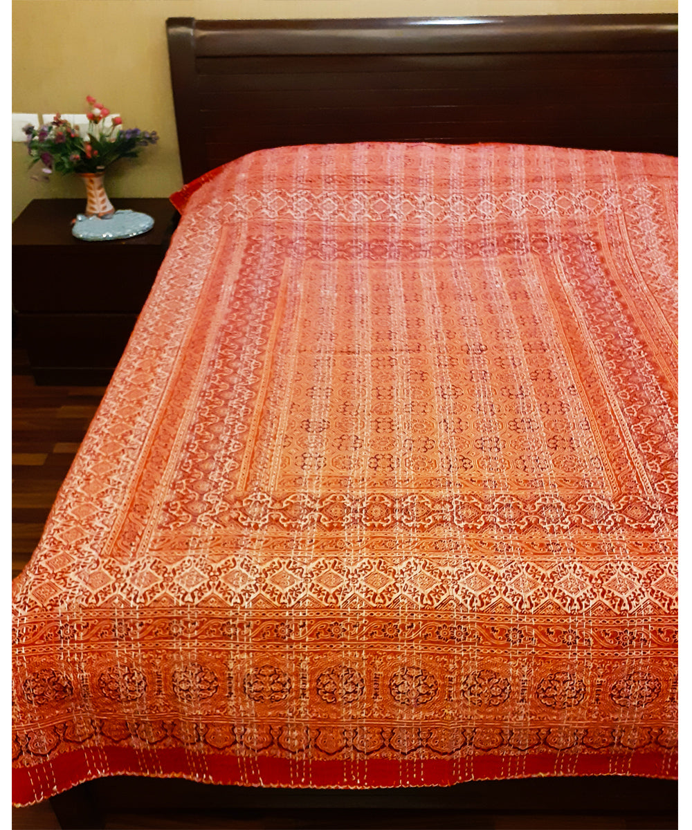 Ajrakh print kantha work double layered cotton bedcover (Single Bed)