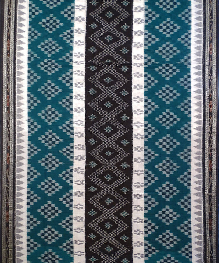 Green blue and black handwoven maniabandha ikat cotton saree