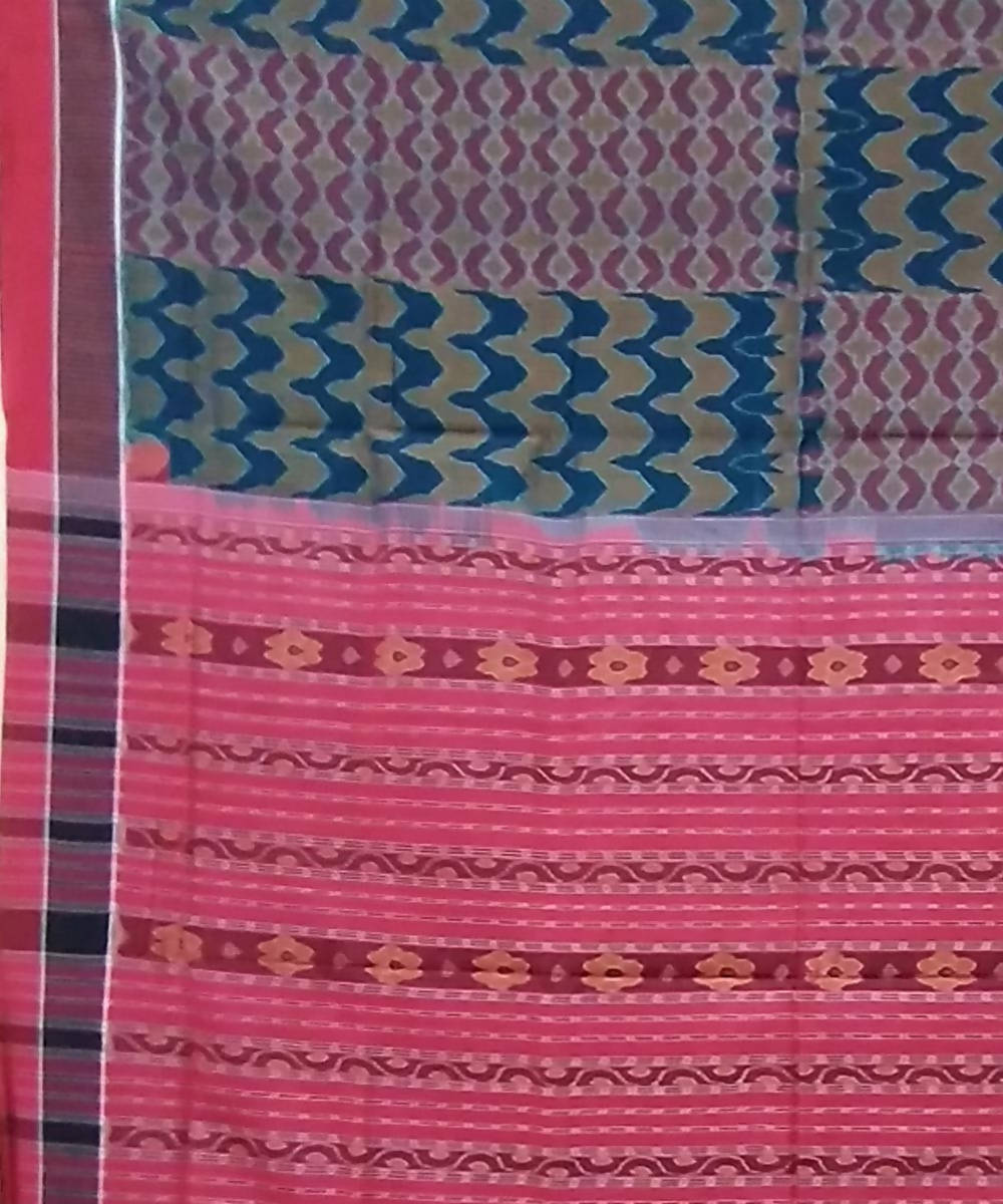 Multi color red handwoven cotton sambalpuri saree