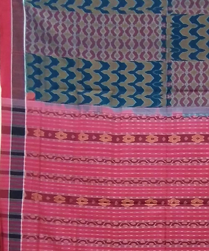 Multi color red handwoven cotton sambalpuri saree