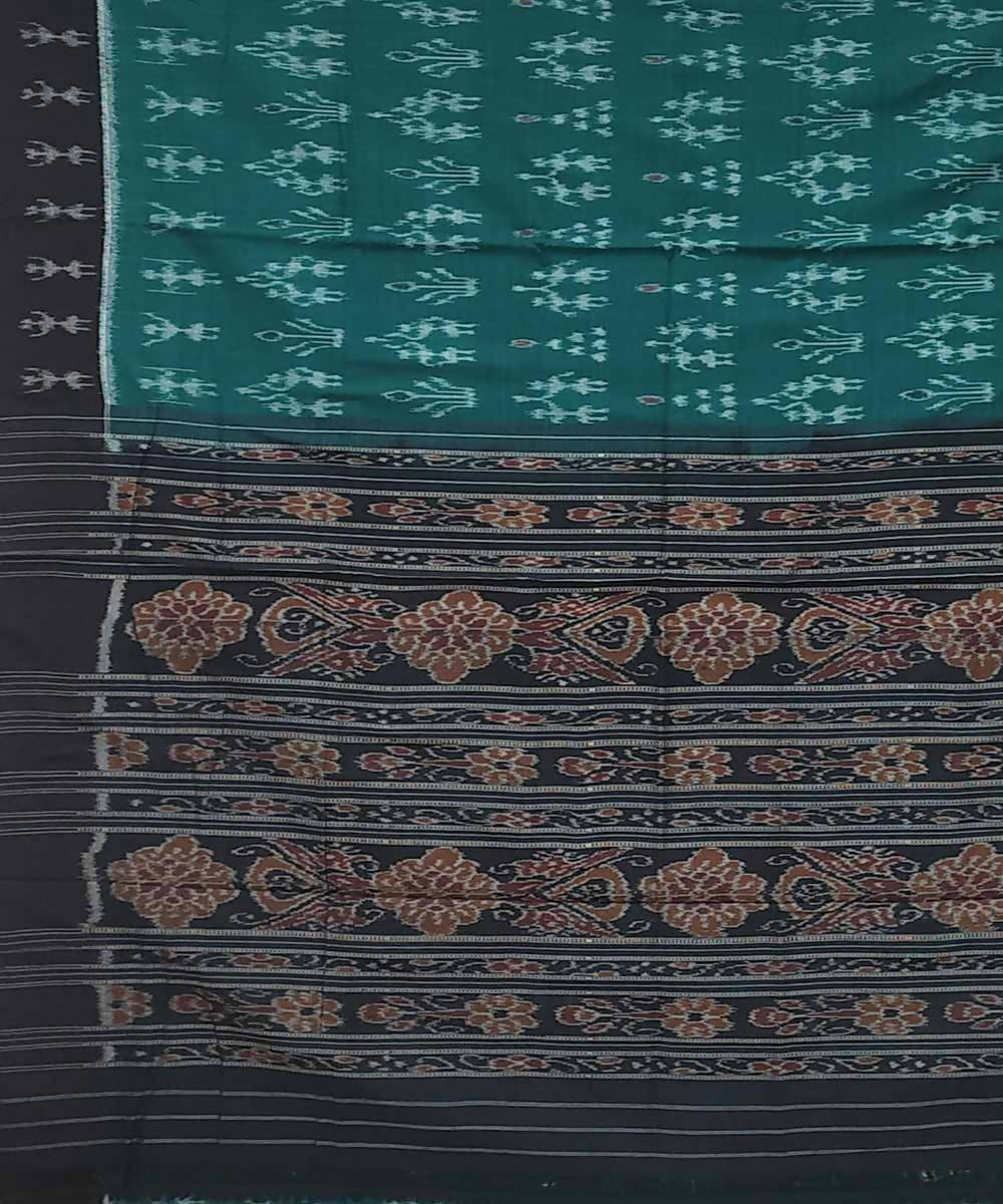 Deep green black handwoven cotton ikat nuapatna saree