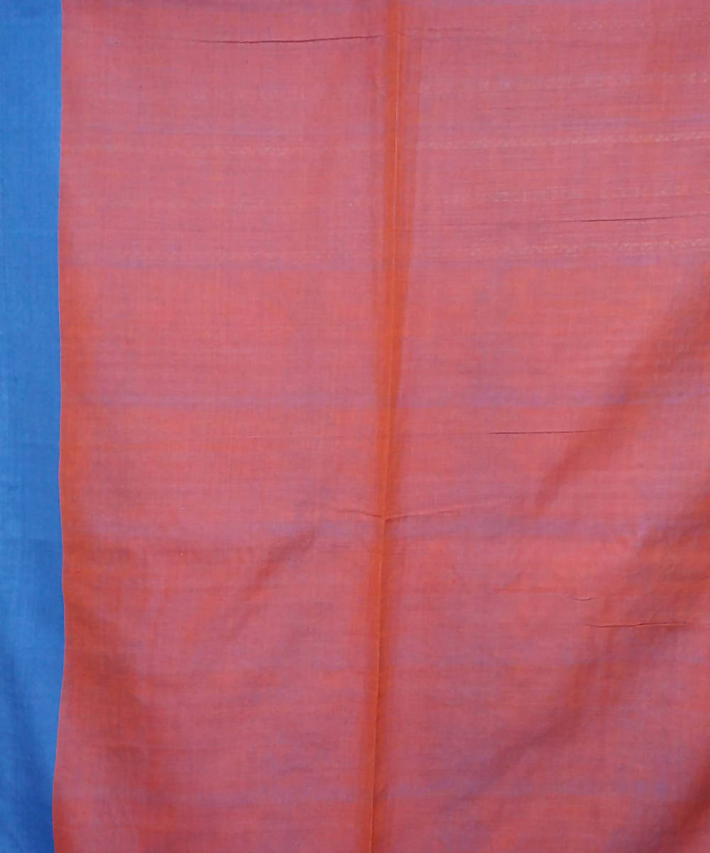 Orange Blue Handspun Handwoven Cotton Saree
