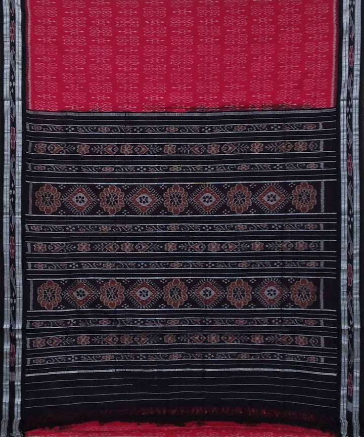 Crimson red black handwoven nuapatana ikat cotton saree