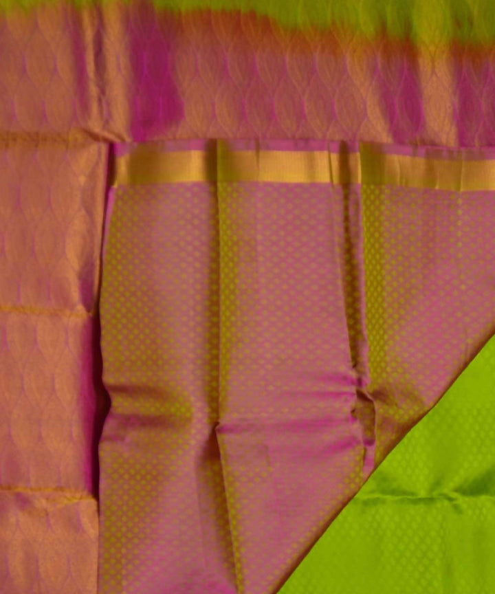 Parrot Green Pink Handloom Embossed Work Dharmavaram Silk Saree