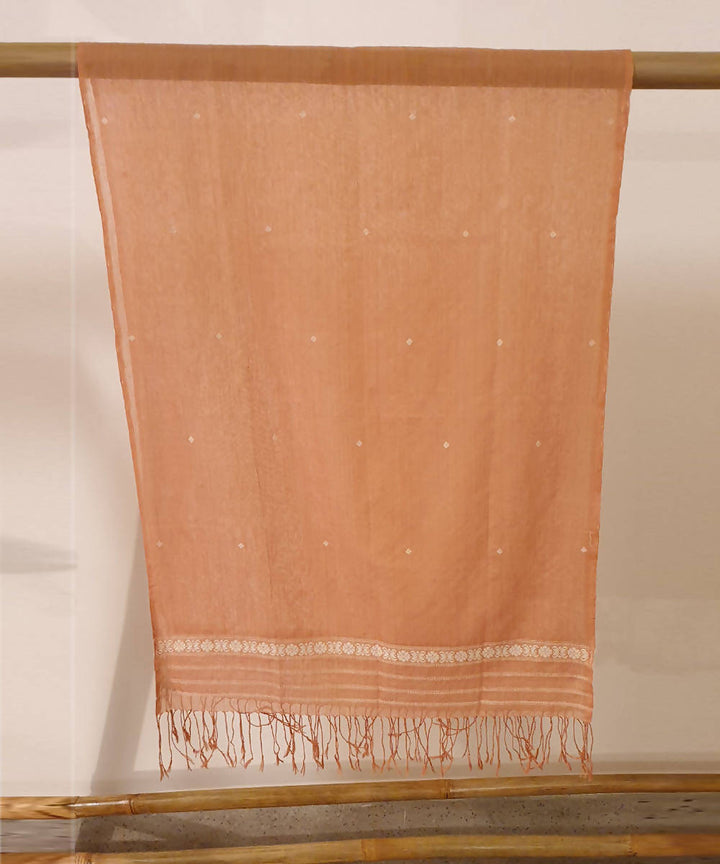 Beige brown assam handloom cotton silk stole