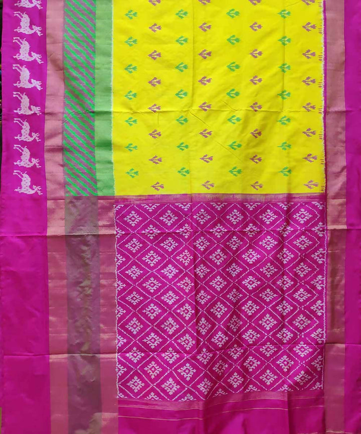 Electric yellow pink handloom silk pochampally ikat saree