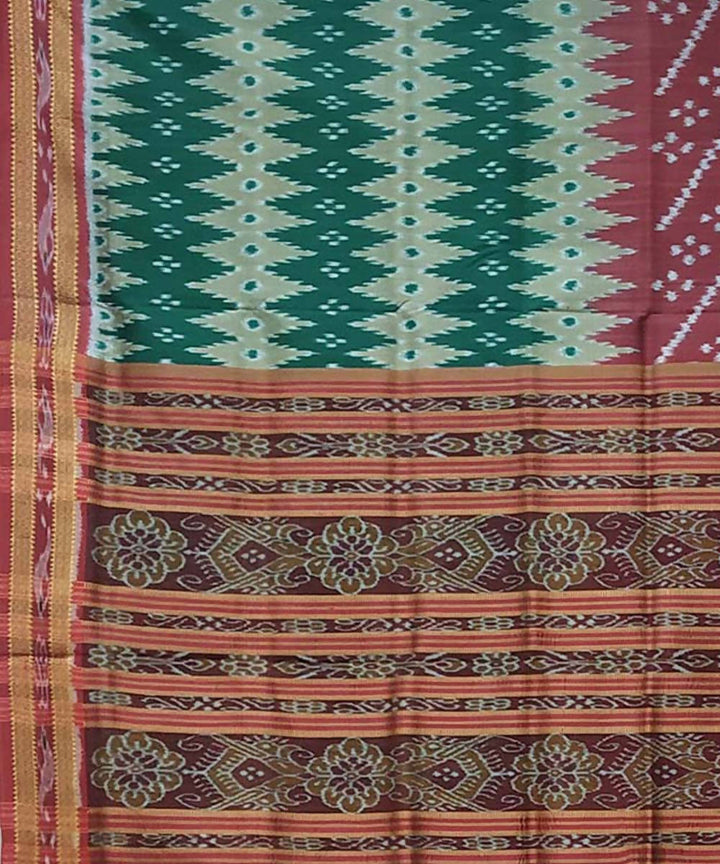 Burgundy bottle green handwoven silk khandua saree