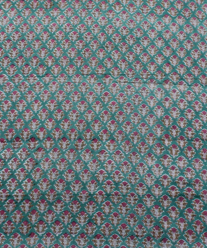 Green Floral Handblock Print Cotton Fabric