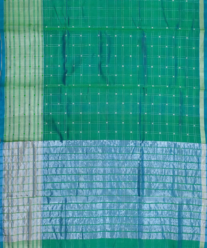 Blue Green Batani Butta Zari Checks Handwoven Sico Venkatagiri Saree