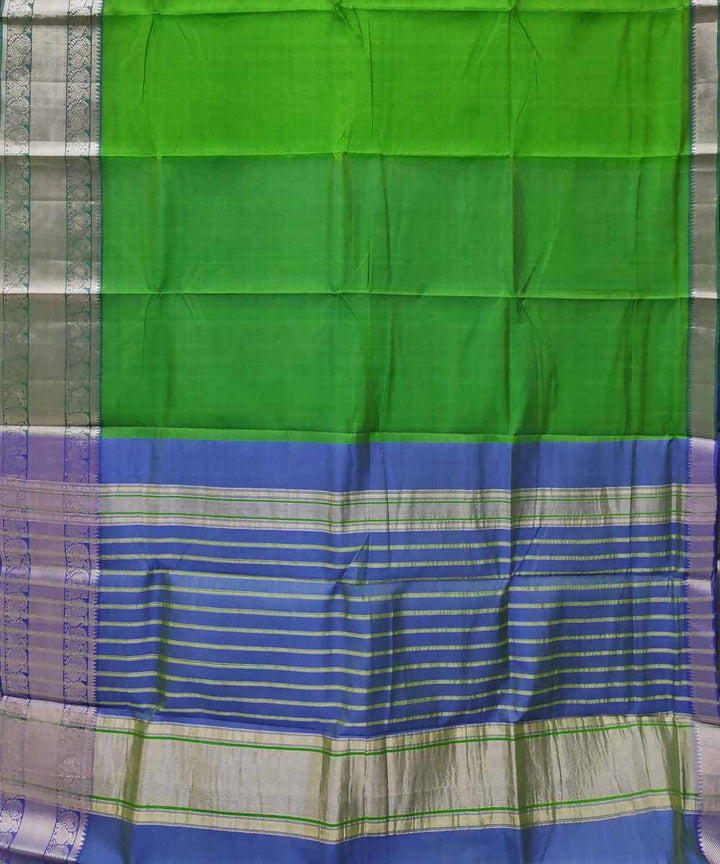 Dark pastel green blue handloom cotton silk mangalagiri saree