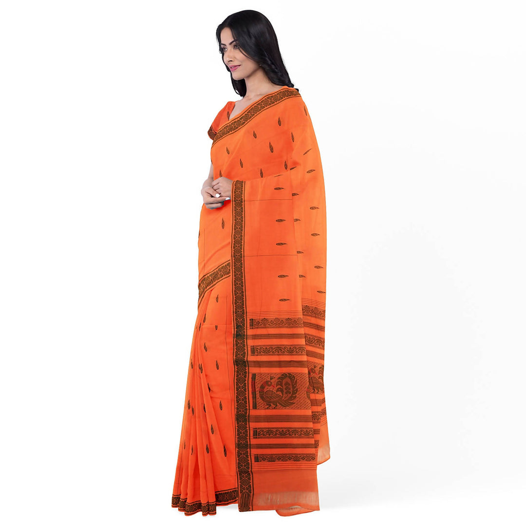 Orange handloom cotton bandar saree