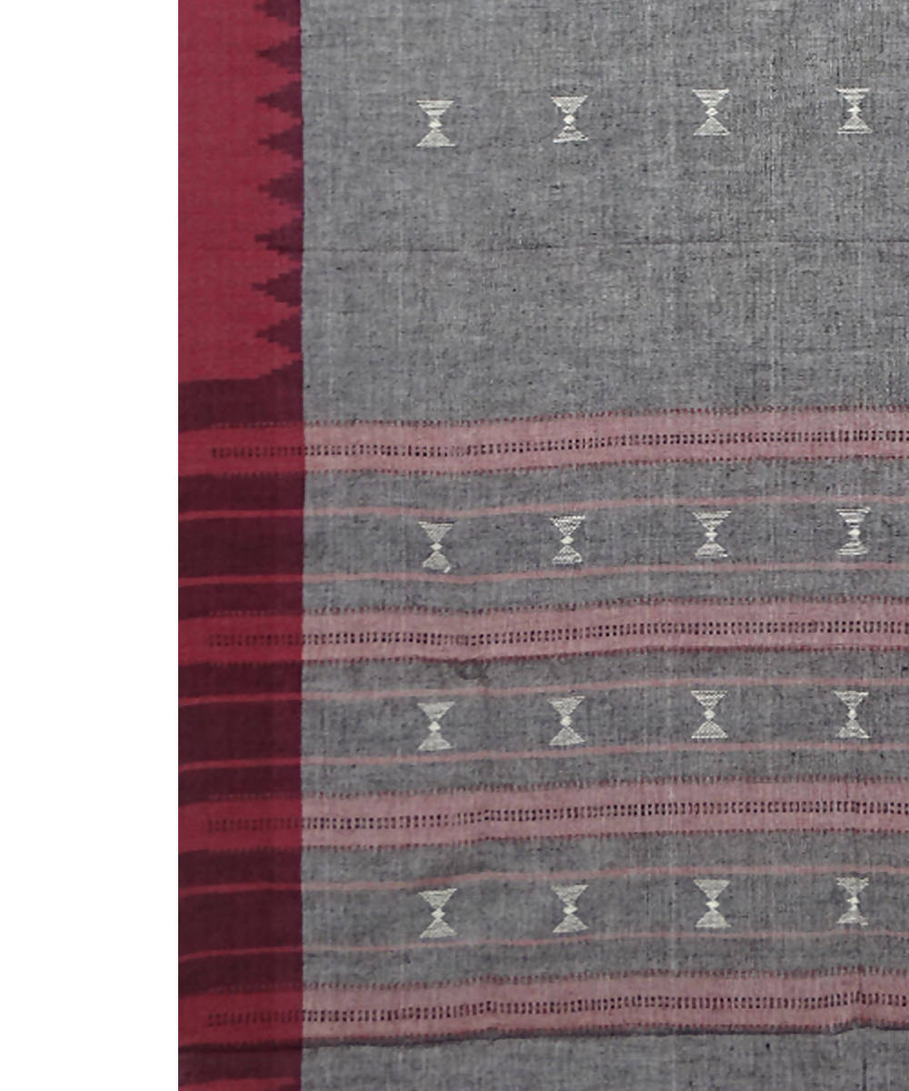 Grey maroon handwoven cotton ikat sambalpuri dupatta