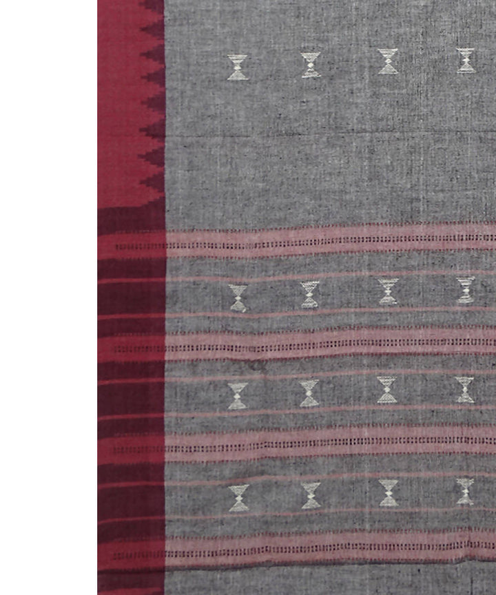 Grey maroon handwoven cotton ikat sambalpuri dupatta