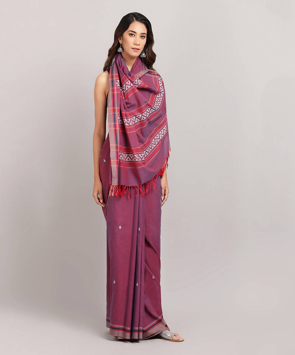 Mauve handwoven extra weft cotton saree