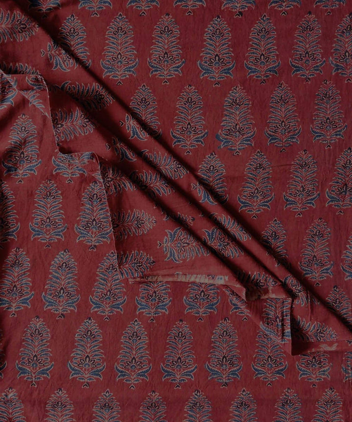 2.5m Red blue natural dye handspun handwoven cotton ajrakh print kurta fabric