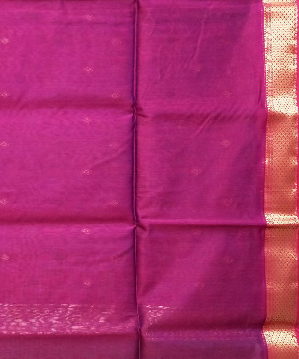 Dark green magenta handwoven cotton silk maheshwari saree