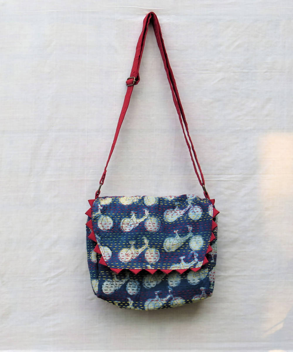 Blue pink handmade vegetable dye cotton bag