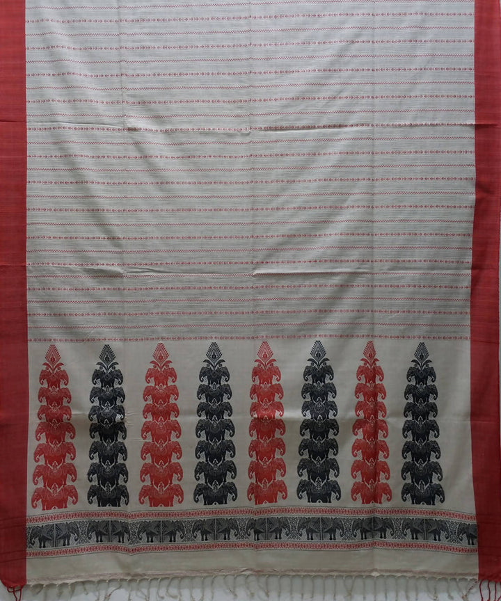 Bengal handspun handloom cotton beige and red saree