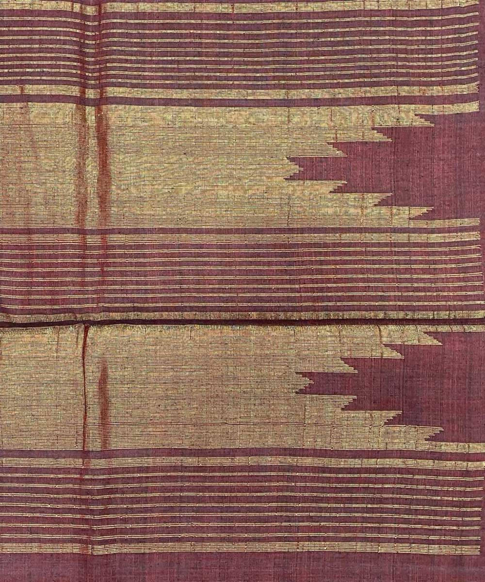 Pink handwoven temple border tussar silk saree