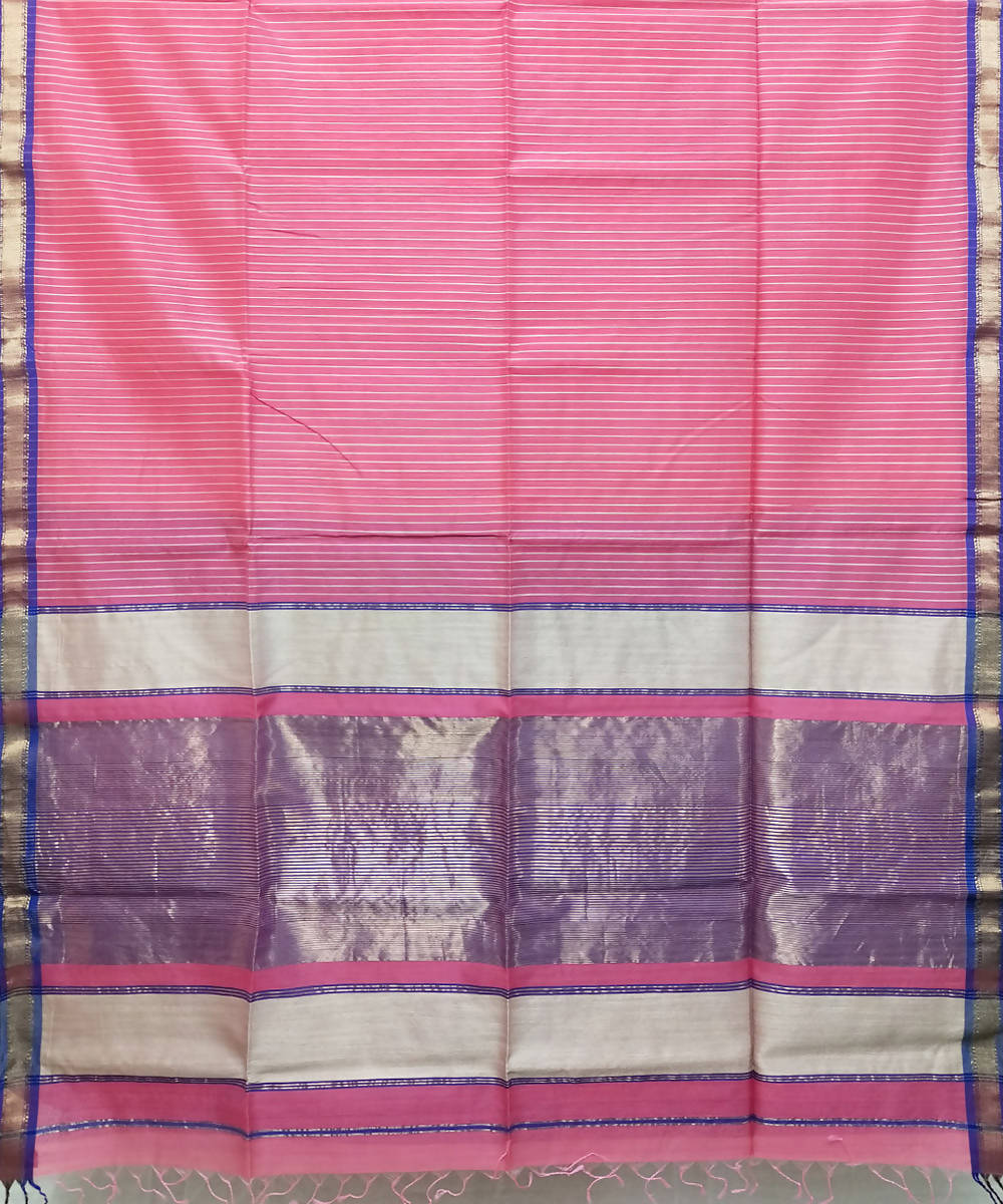 Light pink handwoven cotton silk maheshwari saree