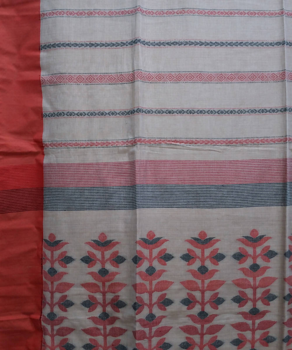 Beige handwoven cotton bengal saree