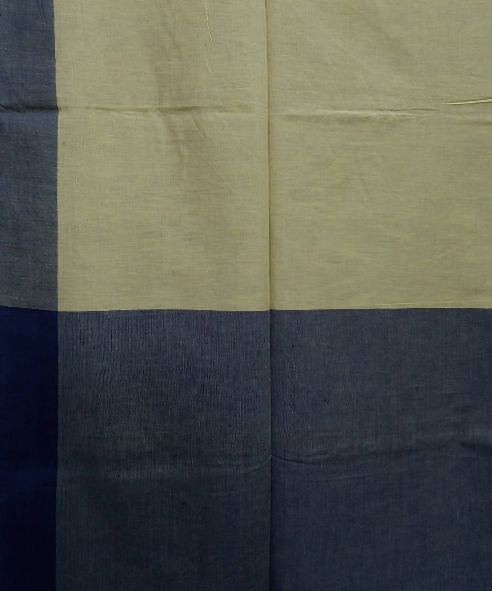 light beige Blue Handspun Handwoven Cotton Saree