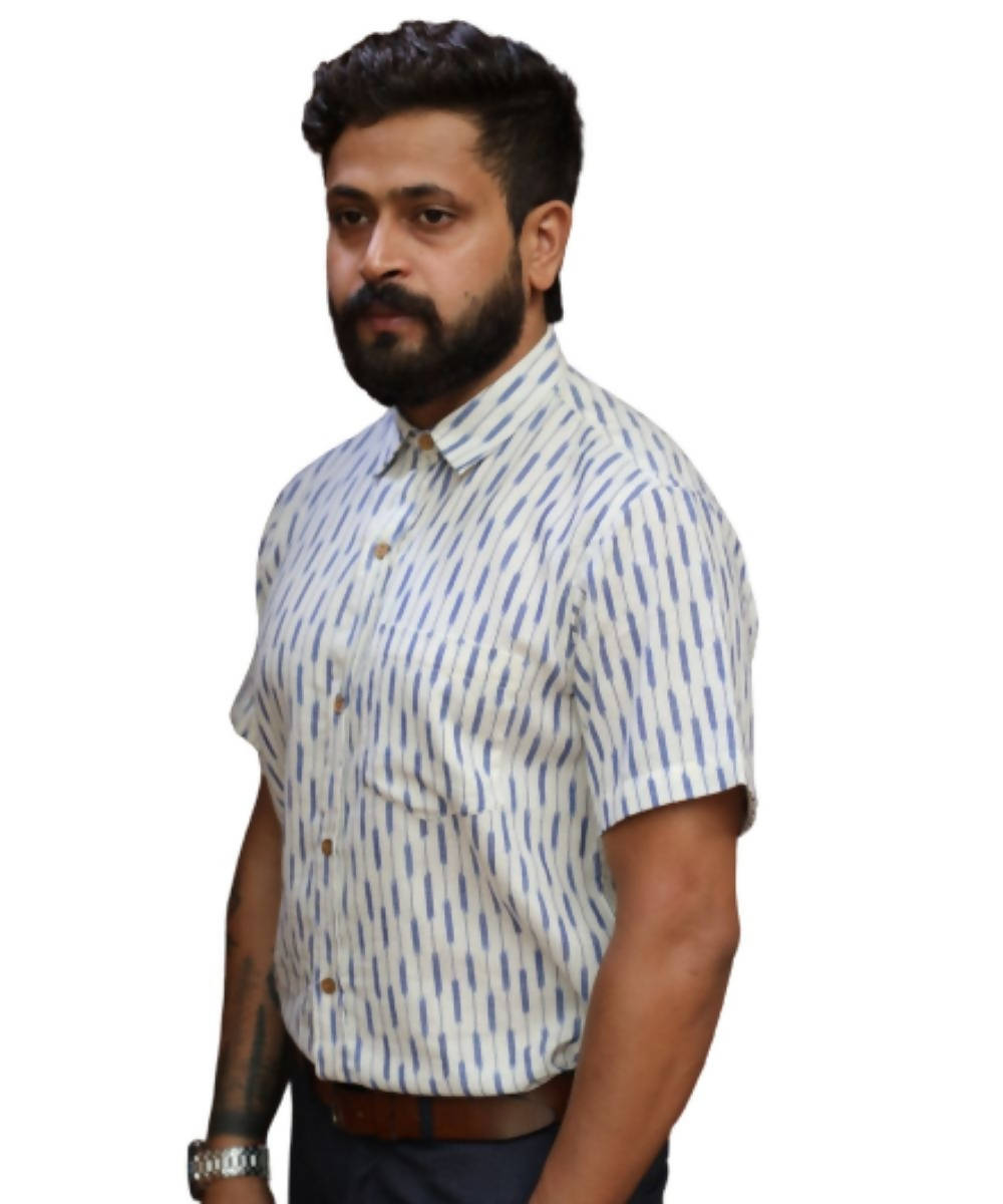 White cotton ikat casual shirt