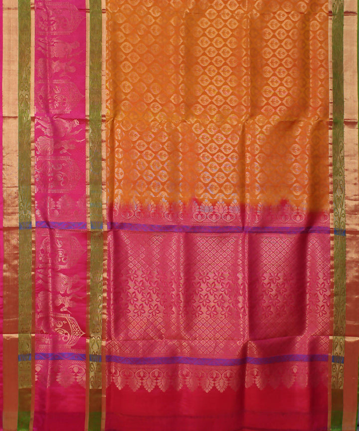Mustard Pink Handloom Silk Saree