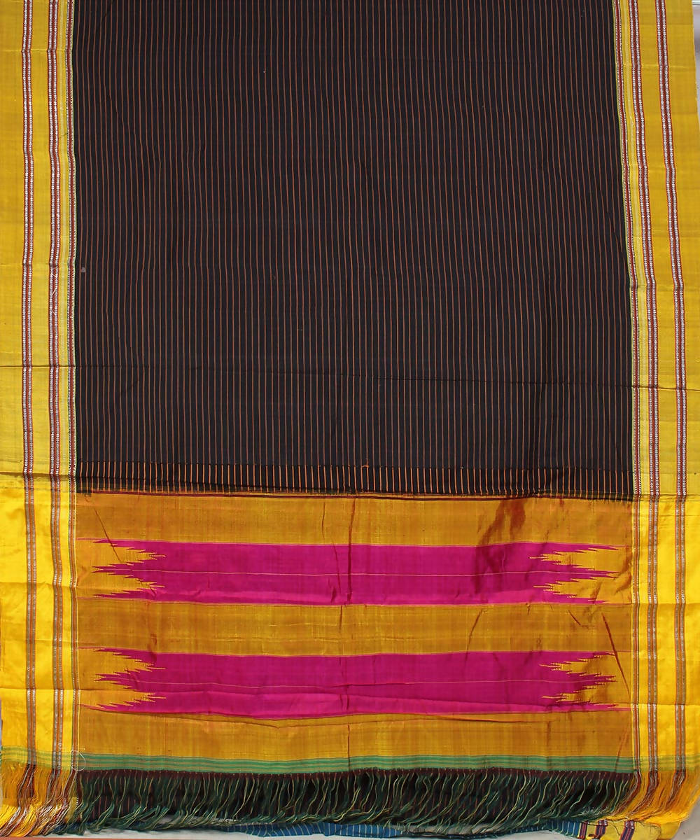 black orange stripes handwoven gomi teni border ilkal saree