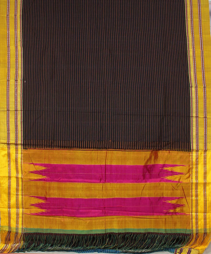 black orange stripes handwoven gomi teni border ilkal saree