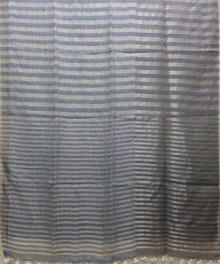 bluish Grey zari handwoven Linen Saree