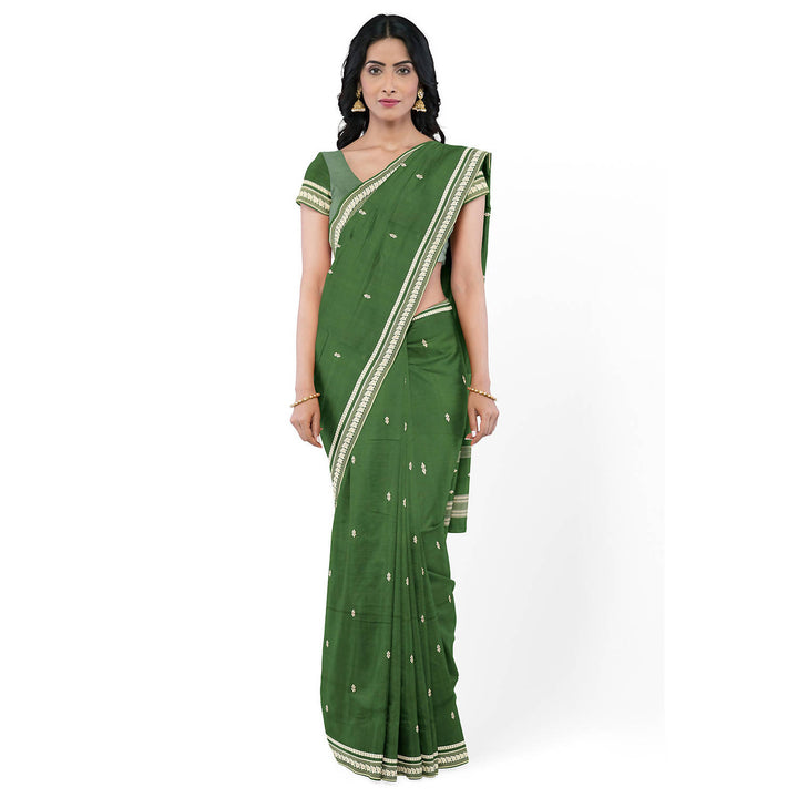 Green handloom cotton bandar saree