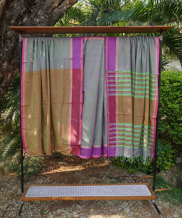 Pale green and purple Cotton Handwoven mangalagiri saree