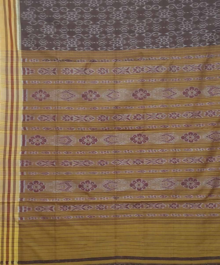 Antique bronze mustard handwoven cotton ikat nuapatna saree