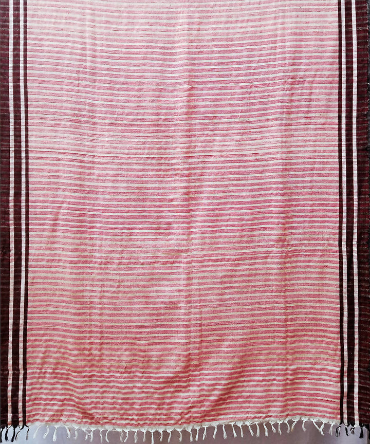 Pink white handwoven cotton silk saree