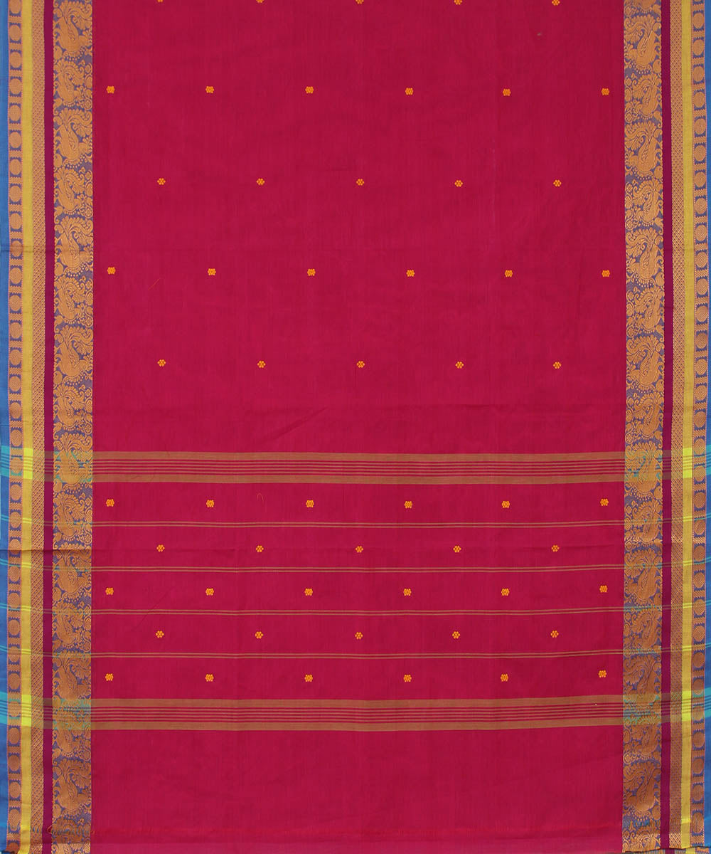 Pink red cotton handwoven venkatagiri saree