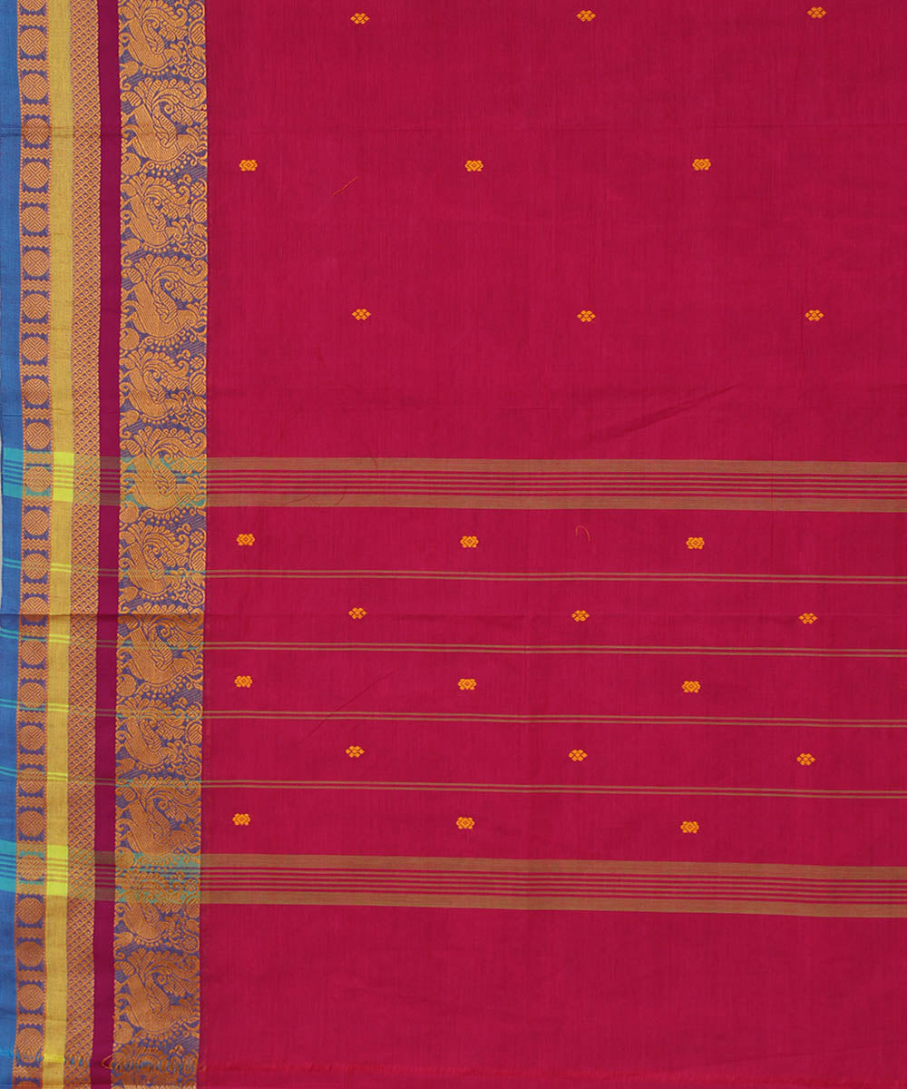 Pink red cotton handwoven venkatagiri saree