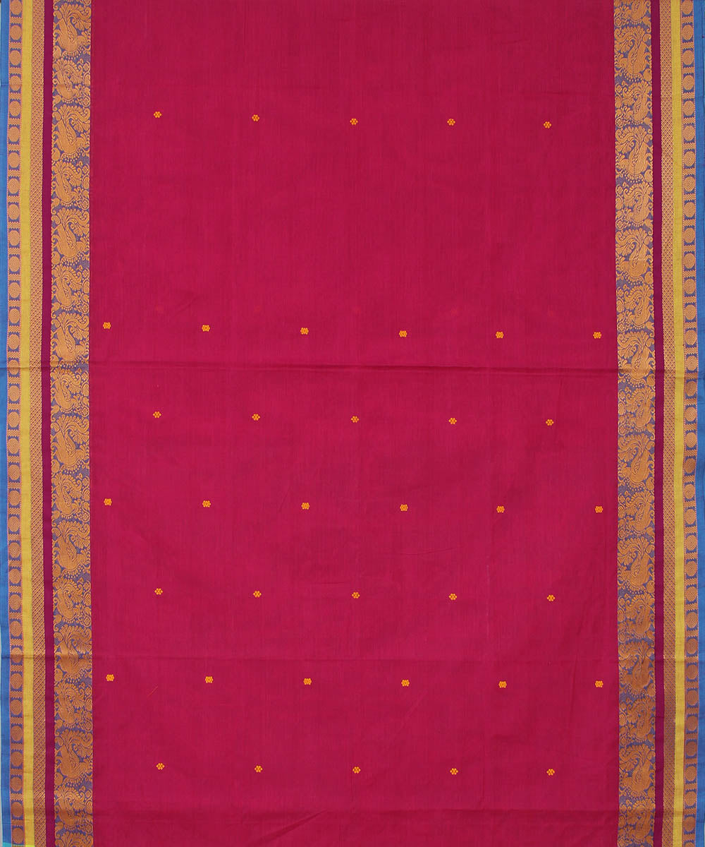 Pink red cotton handwoven venkatagiri saree