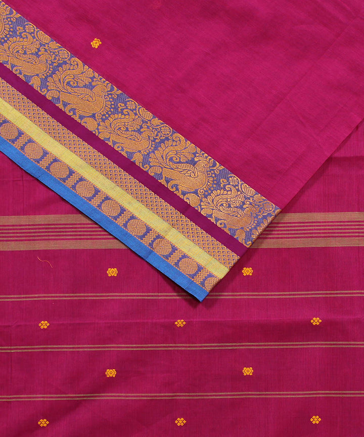 Pink red cotton handwoven venkatagiri saree