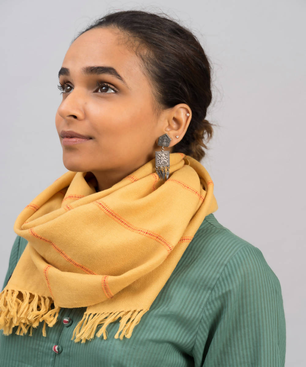 Yellow handwoven panchachuli wool lambswool scarf
