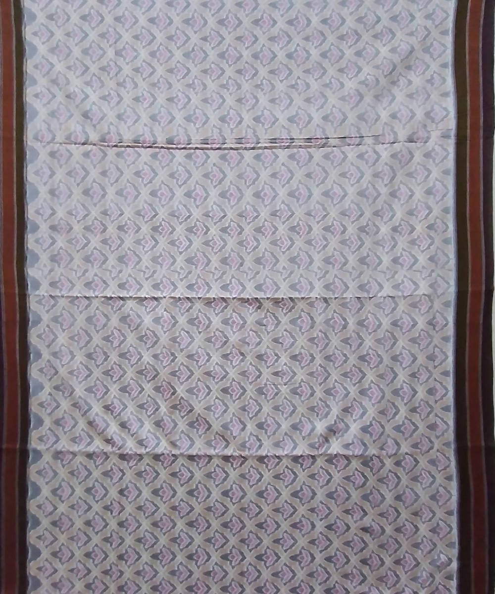 Cream black cotton handloom sambalpuri saree