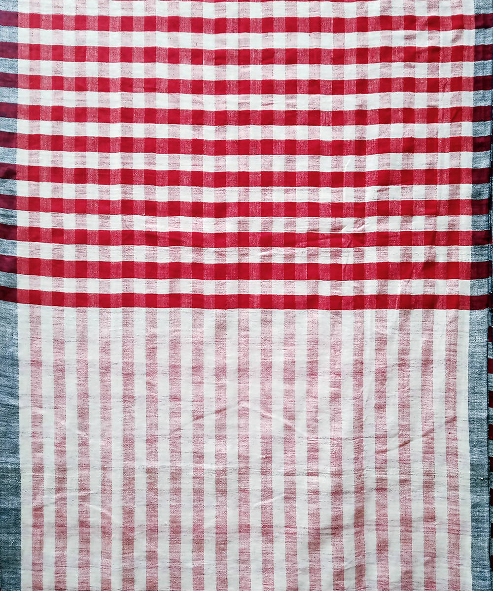 Red white handspun handwoven cotton saree